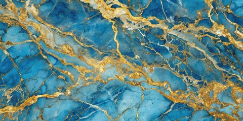 Fototapeta premium Blue and gold marble alcohol texture background