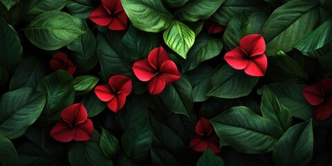Close-up of New Guinea Impatiens flowers and lush green leaves, showcasing vibrant colors and natural beauty