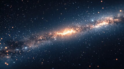 3D cartoon depiction of the Milky Way galaxy featuring stars and cosmic dust captured in a long exposure photograph with grain