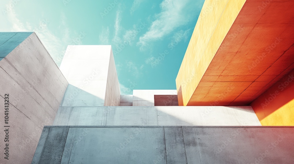 Poster abstract architectural background featuring geometric shapes with white and orange walls beneath a b