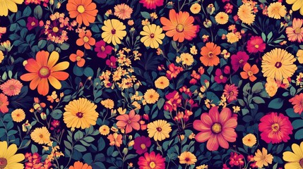 Seamless floral pattern featuring vibrant colors ideal for digital textile printing