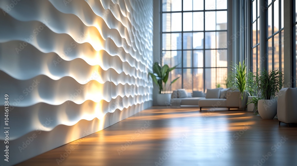 Poster minimalist white tech wall with subtle 3d cube patterns and smooth textures adding a refined and hig
