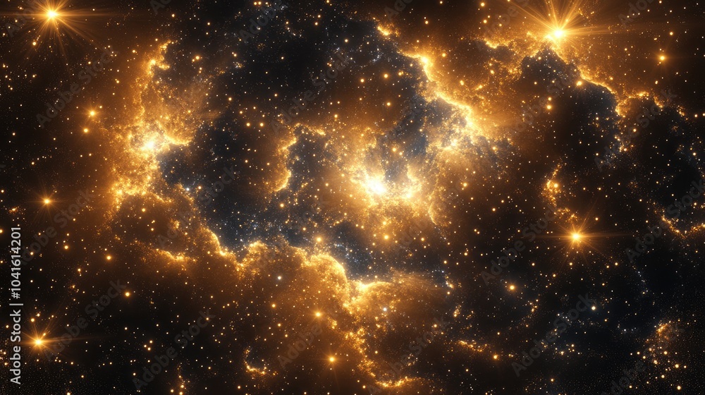 Aufkleber bright galaxy depicted in 3d cartoon rendering abstract golden sparkles against a black background f