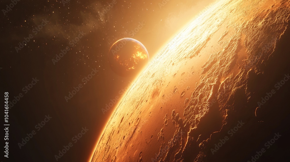Poster 3d cartoon rendering featuring mars the red planet showcasing intricate surface features and craters