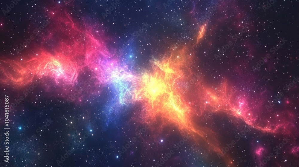 Poster 3d cartoon rendering of a stunning galaxy in outer space featuring a nebula and a vibrant multicolor