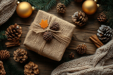 Mockup photo of charming giftbox holiday present box with bow xmas surprise, Generative AI