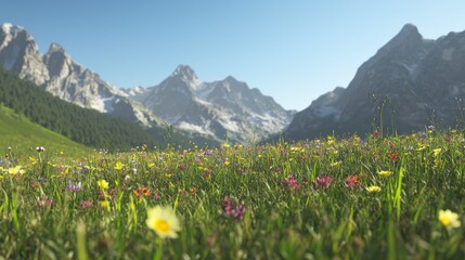 Fototapeta premium Majestic Wildflower Meadow in the Wild West - Cinematic Light Over Mountains