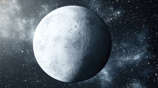 Beautiful icy white planet in outer space 3D cartoon rendering