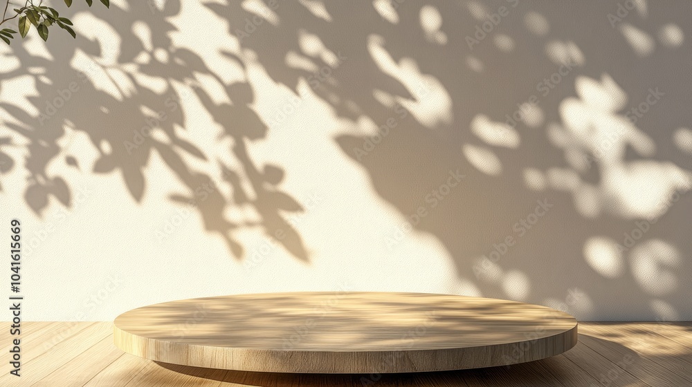 Aufkleber realistic 3d rendered background for product display close up of a round empty teak wood table with 