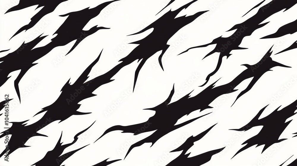 Poster seamless pattern with black ink splashes on white background, creating an abstract and dynamic desig