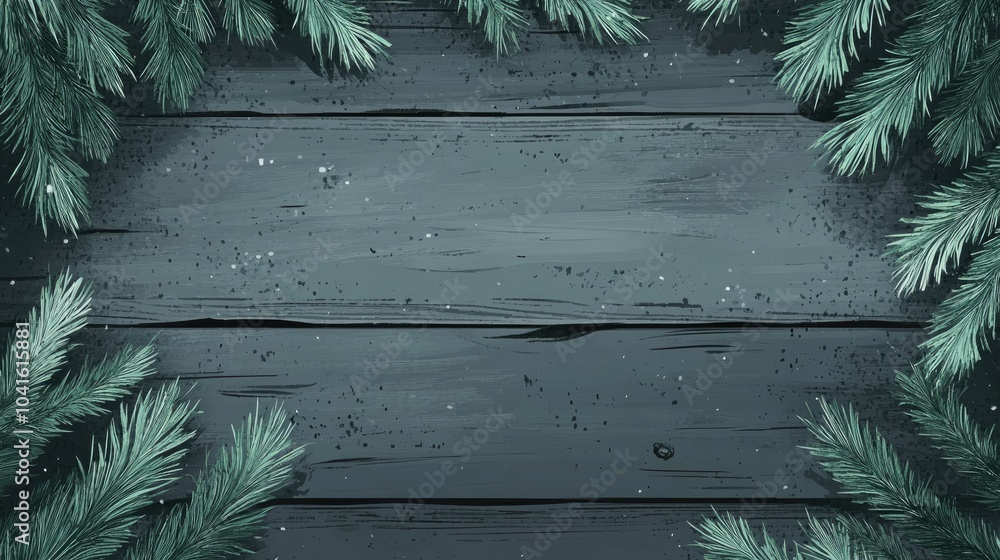 Aufkleber christmas themed background featuring fir branches creating a frame with ample empty space and a rus