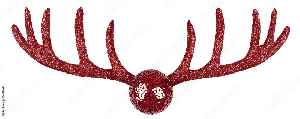 Aufkleber shiny red reindeer antlers with a glitter texture are attached to a sparkling red ball, creating a f