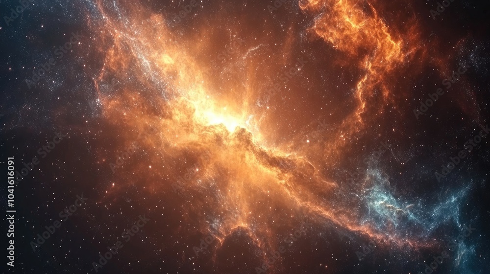 Poster abstract scientific background featuring a galaxy and nebula in space created in a 3d cartoon render