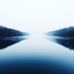 Fototapeta premium Serene river reflection under diffused light, tranquil natural scenery