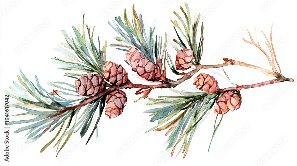 Poster isolated coniferous branch featuring pine and spruce suitable for product design related to festive 