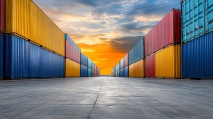 Fototapeta premium Vibrant Containers in Organized Urban Logistics Center