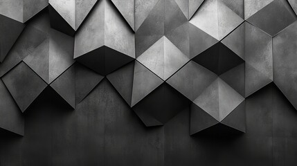Fototapeta premium Modern abstract geometric wall design featuring textured hexagons in black and gray shades, perfect for contemporary interior aesthetics.