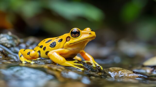 The Panamanian golden frog (Atelopus zeteki) is a species of toad endemic to Panama. inhabit the streams along the mountainous slopes of the Cordilleran cloud forests of west-central Panama.
