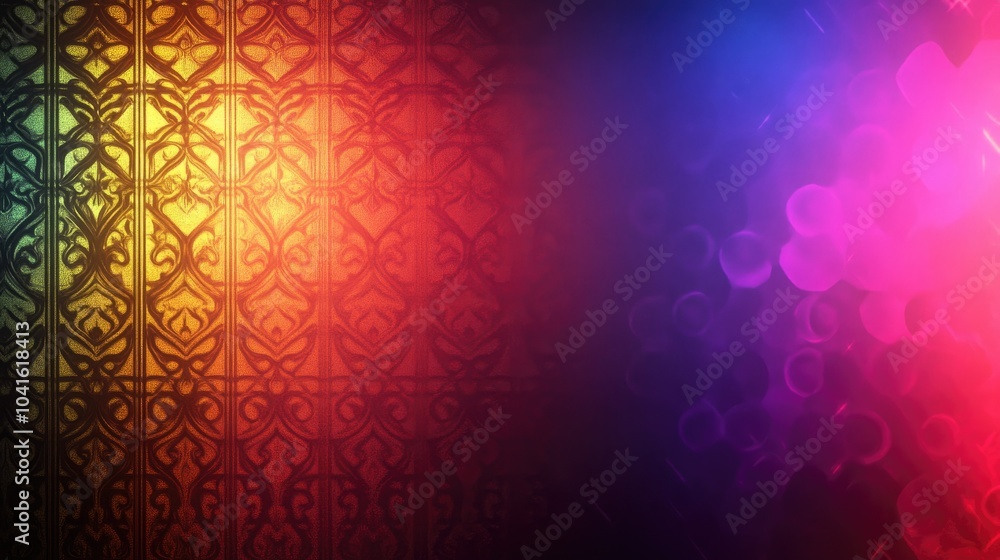 Poster multicolored abstract background featuring laser light effects for design with a patterned wall crea
