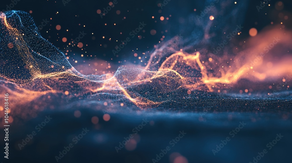 Poster digital technology concept showcasing big data visualization with numerous vital information streams