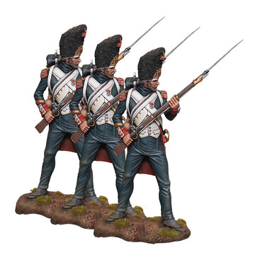 French grenadiers before the battle. Old Guard of the Napoleonic Army. Historical illustration.