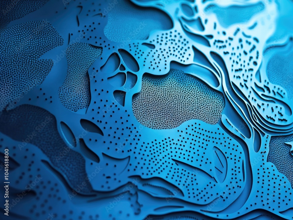 Poster a blue background featuring a map with varied patterns for laser cutting showcasing an abstract desi