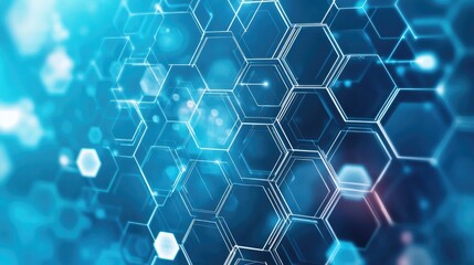 Line art illustration of a bright hexagonal geometric pattern in white and blue Represents a modern backdrop for healthcare medical and technology concepts in graphic digital design