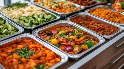 Colorful buffet with fusion cuisine options, diverse wedding food display, modern wedding buffet with unique global dishes, culinary diversity at weddings