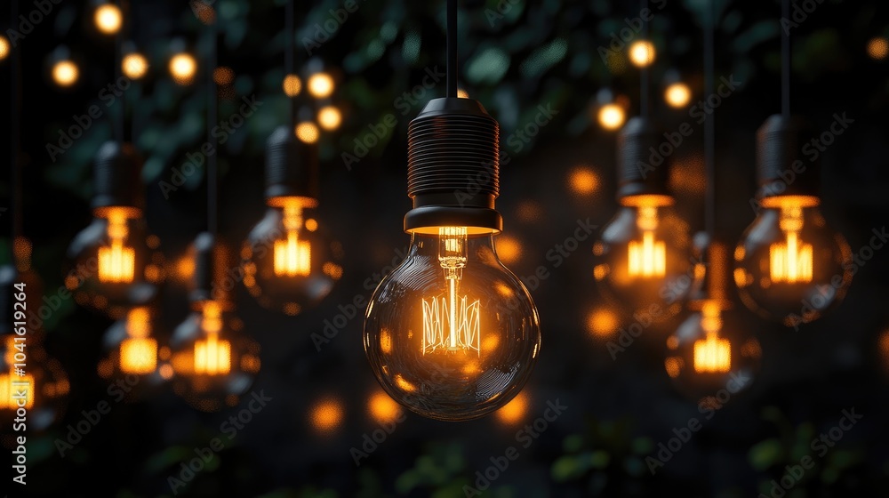 Poster illuminating bulb glowing in the dark creating a warm and inviting atmosphere