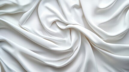 Obraz premium Soft white satin fabric draped elegantly, showcasing its smooth texture and luxurious appeal, perfect for backgrounds and design projects.