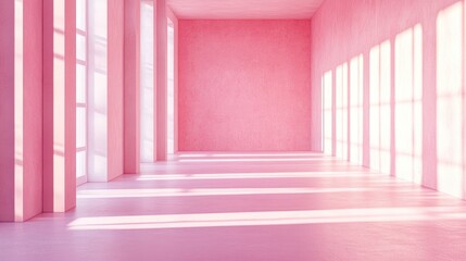 Obraz premium Pink minimalist room featuring geometric shapes and empty walls realistic 3D illustration Blank space with squares modern graphic design