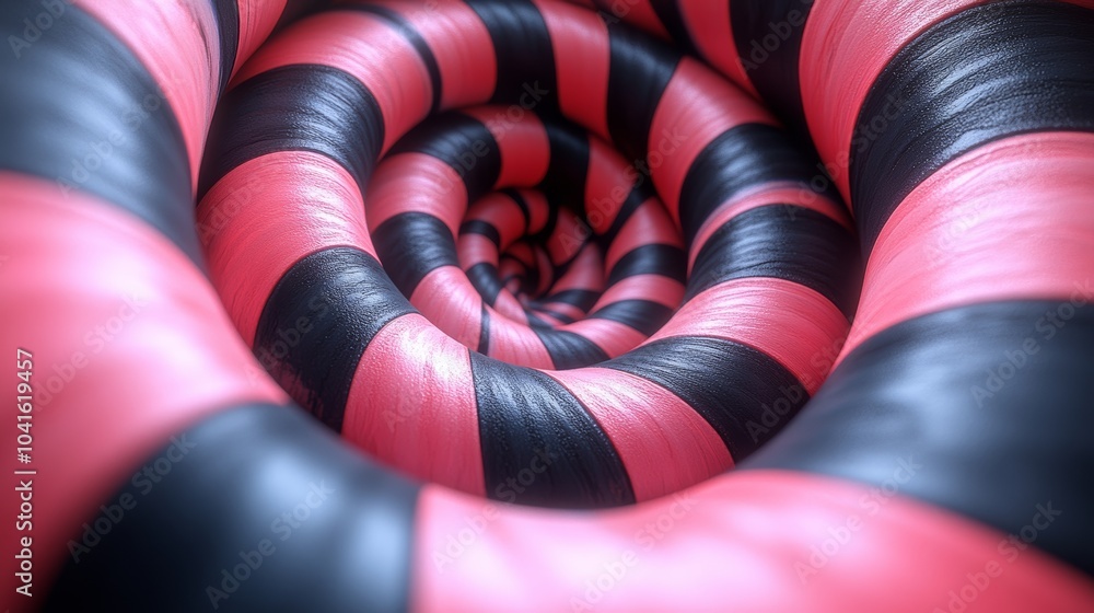 Poster mesmerizing pink and black striped spiral creates a tunnel effect with captivating light. hypnotic a