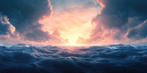 Seascape showing coastal scenery with calm waters and gentle waves amidst natural surroundings, Coastal landscape with tranquil waters and soft waves in a natural setting