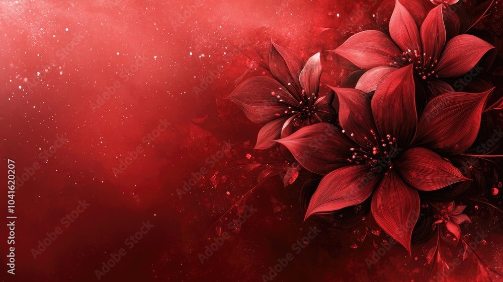 Poster red fractal artwork featuring fantasy flowers designed with a space for custom text insertion set ag
