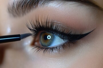 False Eyelashes for Long, Black Volume. Beauty Makeup with Fake Lashes Application