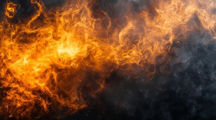 Fototapeta premium Vivid flames dancing against a dark background, showcasing the beauty and energy of fire in a dramatic composition.