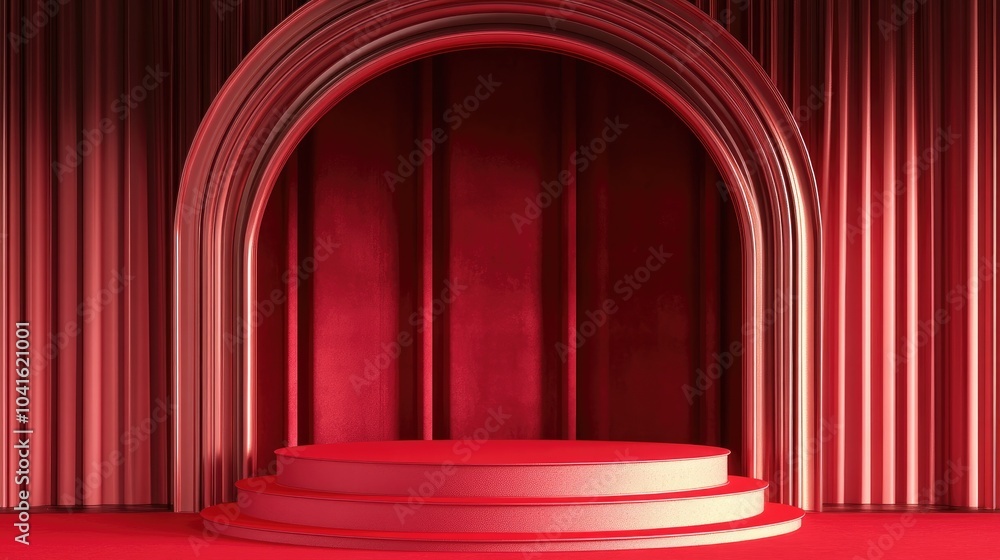 Poster red podium set against an elegant red backdrop 3d render
