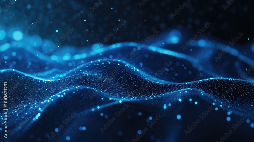 Poster abstract background featuring luminous particles a digital wave and sparkling blue elements elegant 