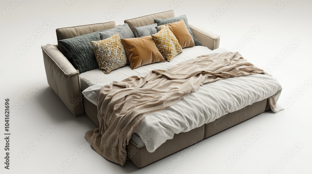 Poster 3d rendering of a versatile sofa bed design