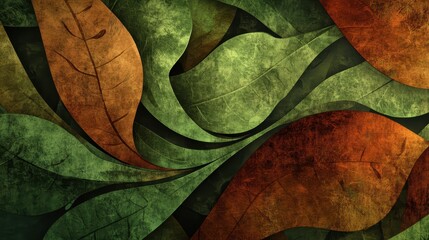 A background showcasing organic forms inspired by leaves, blending shades of green and earthy brown.