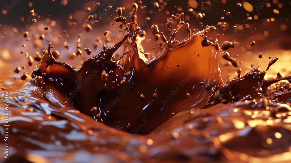 Poster chocolate splash in a vibrant 3d illustration showcasing dynamic movement and texture 3d rendering e