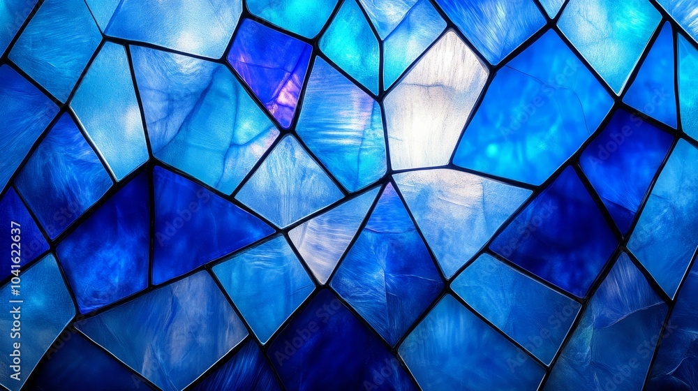 Poster vibrant stained glass window with irregular geometric shapes, showcasing a colorful and modern desig