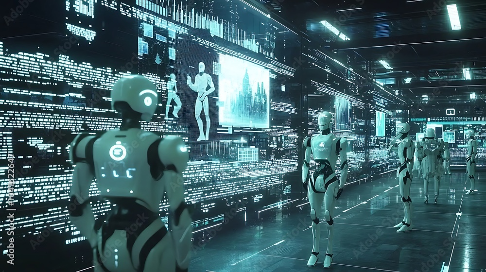 Leinwandbilder exploring the future a futuristic trading floor with robots and holographic interfaces revolutionizi