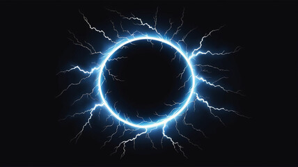 Obraz premium A dark galaxy-inspired background with swirling blue lightning circles, simulating a celestial storm for a futuristic and mysterious feel.