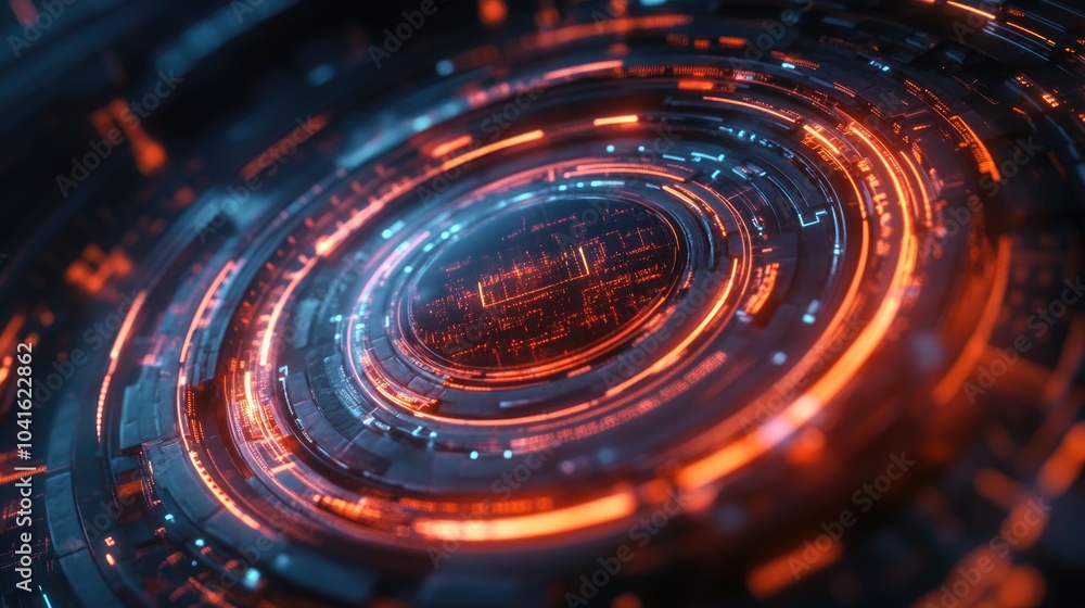 Poster abstract futuristic background featuring a glowing circular technology frame with a sci fi aesthetic