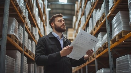Warehouse Manager Reviewing Reports for Efficient Inventory Management