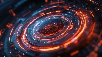Abstract futuristic background featuring a glowing circular technology frame with a sci fi aesthetic and HUD interface elements