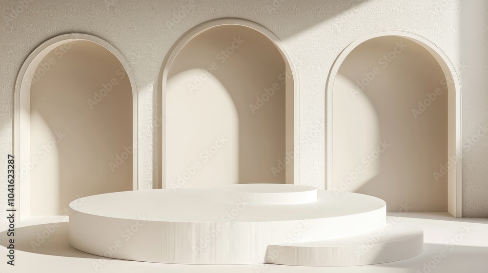 Poster abstract podium featuring minimal geometric shapes design 3d rendering scene for mock up and product
