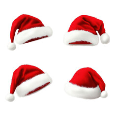 Santa set hats PNG with transparent background. Perfect for Christmas cards, banners, and holiday projects