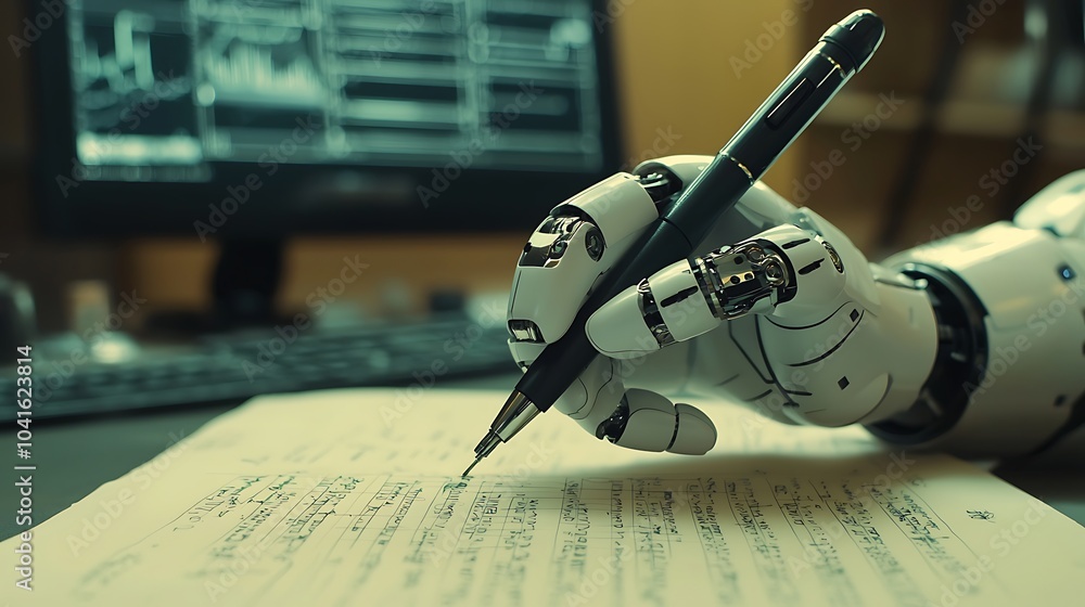 Leinwandbilder a robot's precision exploring the future of finance through digital writing and automation technolog
